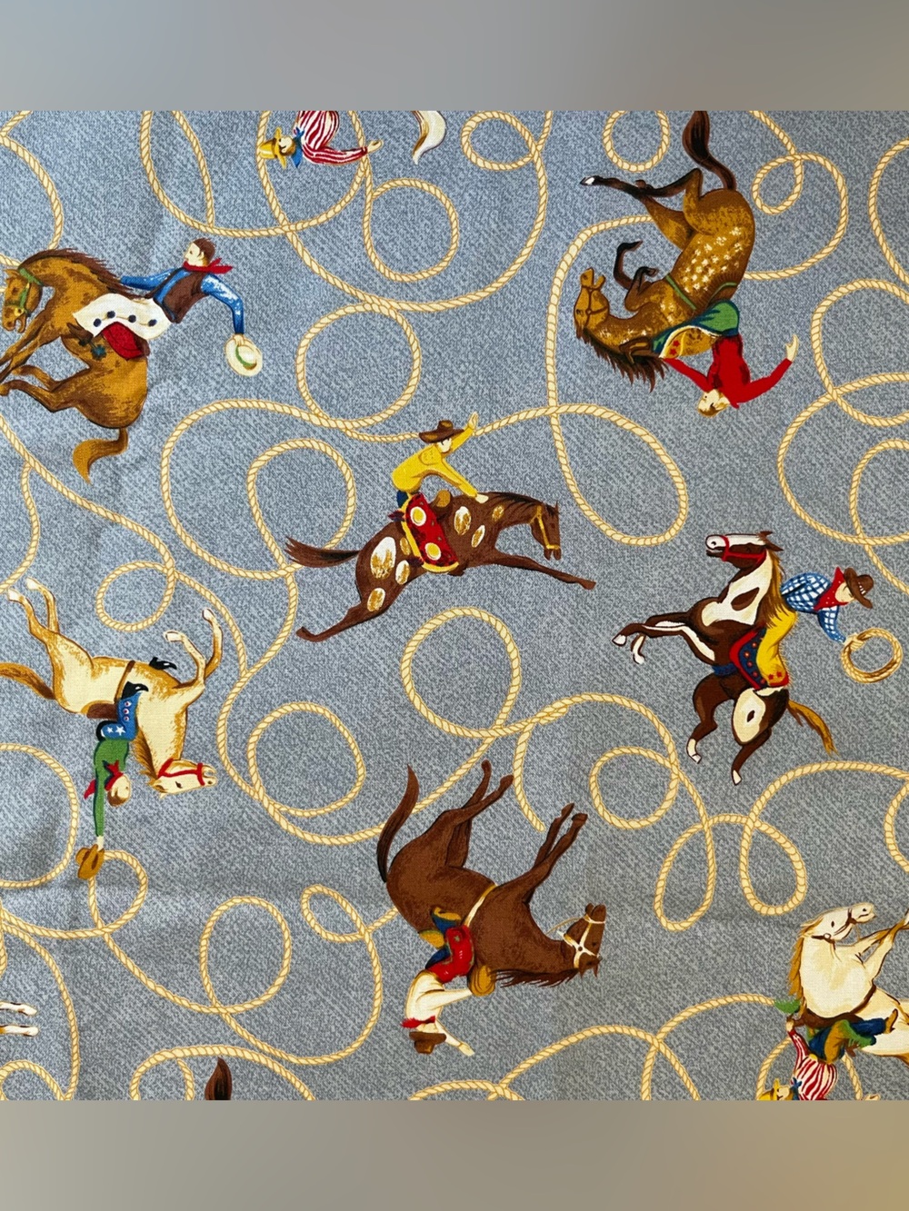 Vintage 2 + YDs Daisy Kingdom 1604 Rodeo Cotton Fabric Blue Cowboy Western 44x98